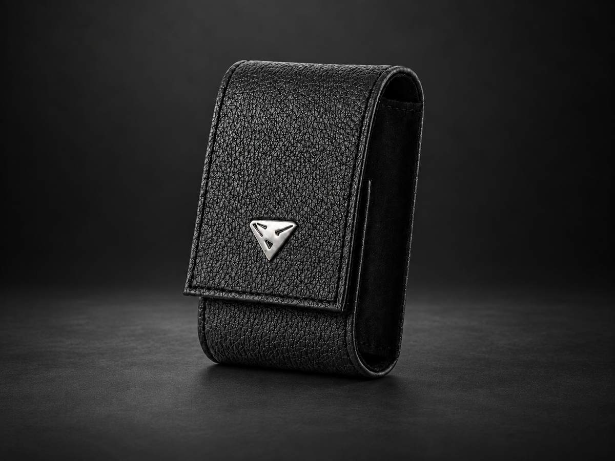 Leather watch pouch, three-quarter view
